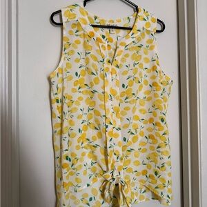 Lemon Sleeveless Blouse with Tie Front